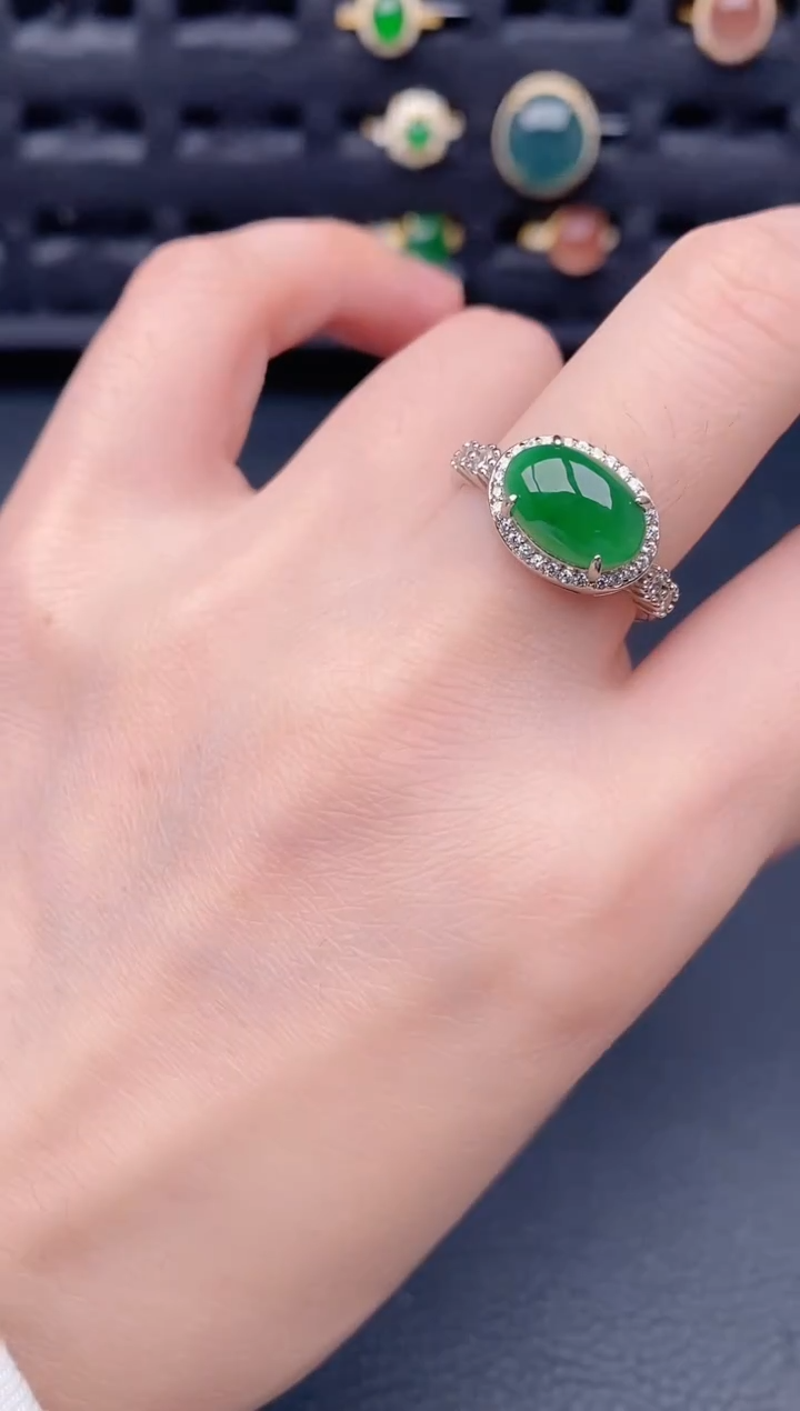银S925镶嵌戒指翡翠天然a货翡翠309