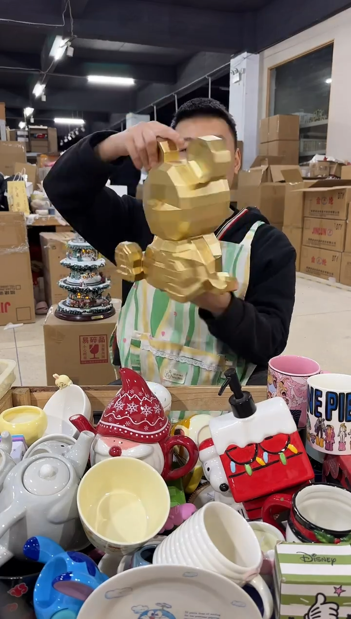 瓷片金色像素米奇钱罐