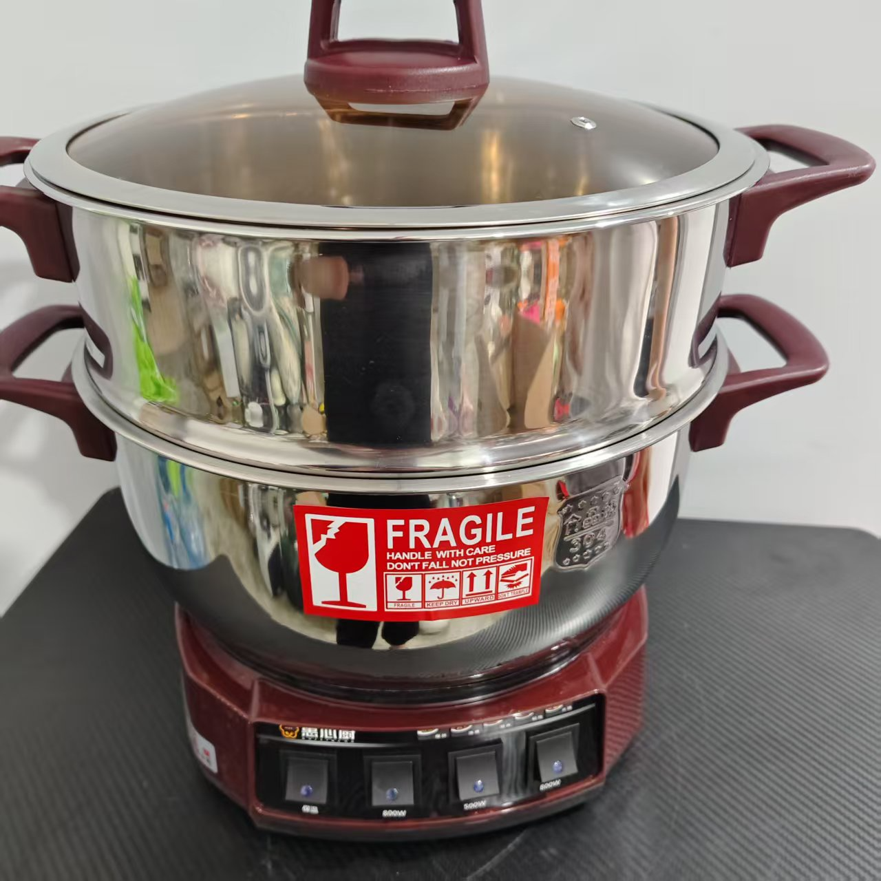 棕色电蒸锅多功能家用三层不锈钢蒸箱大容量新款ZD3