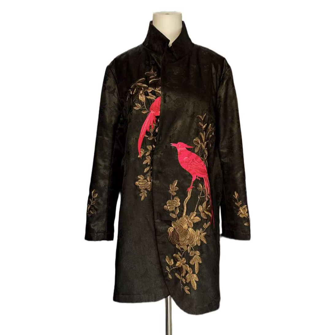 走秀黑色提花立领长袖时尚复古中国风中式绣花外套A-1122网红