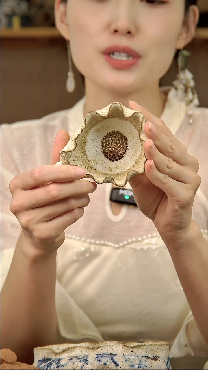 言野手作 粉引荷叶茶漏