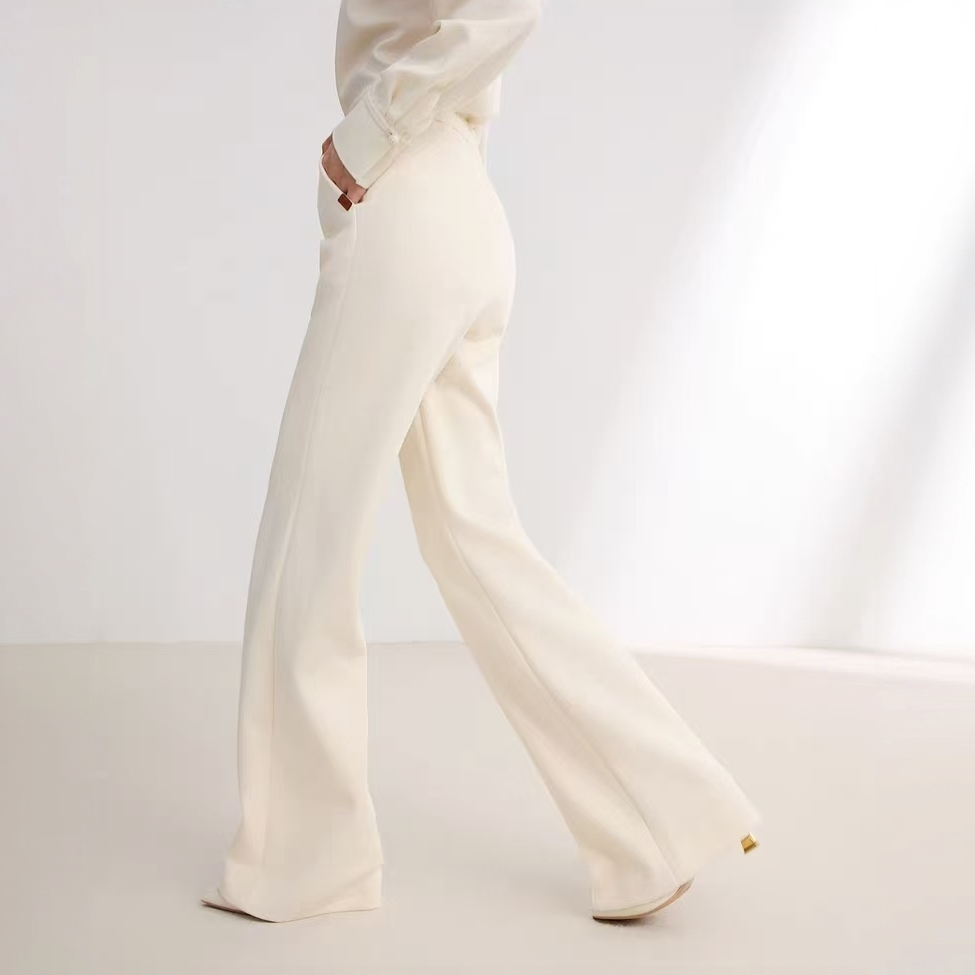 GXO25秋冬新品含牦牛绒绒感白色阔腿裤KQ0140高腰宽松微喇叭显瘦