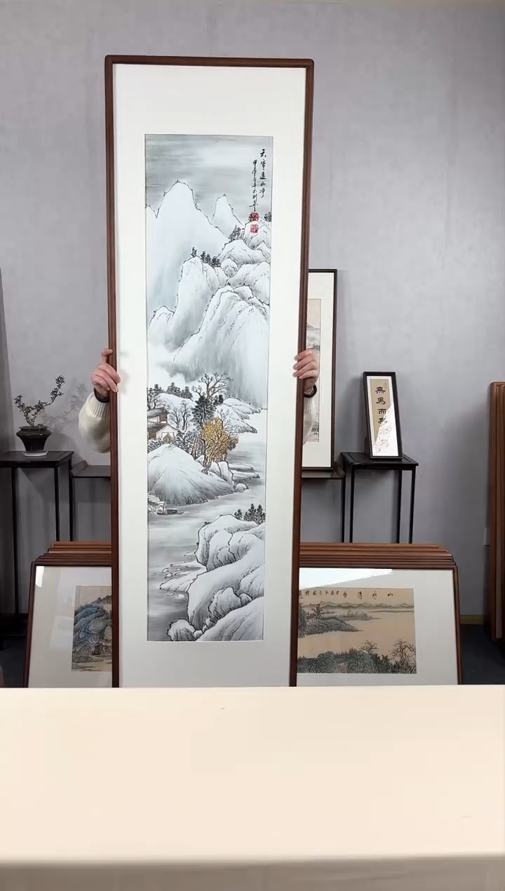 【闪购商品】国画手绘*天寒远山净*52*172cm实木框