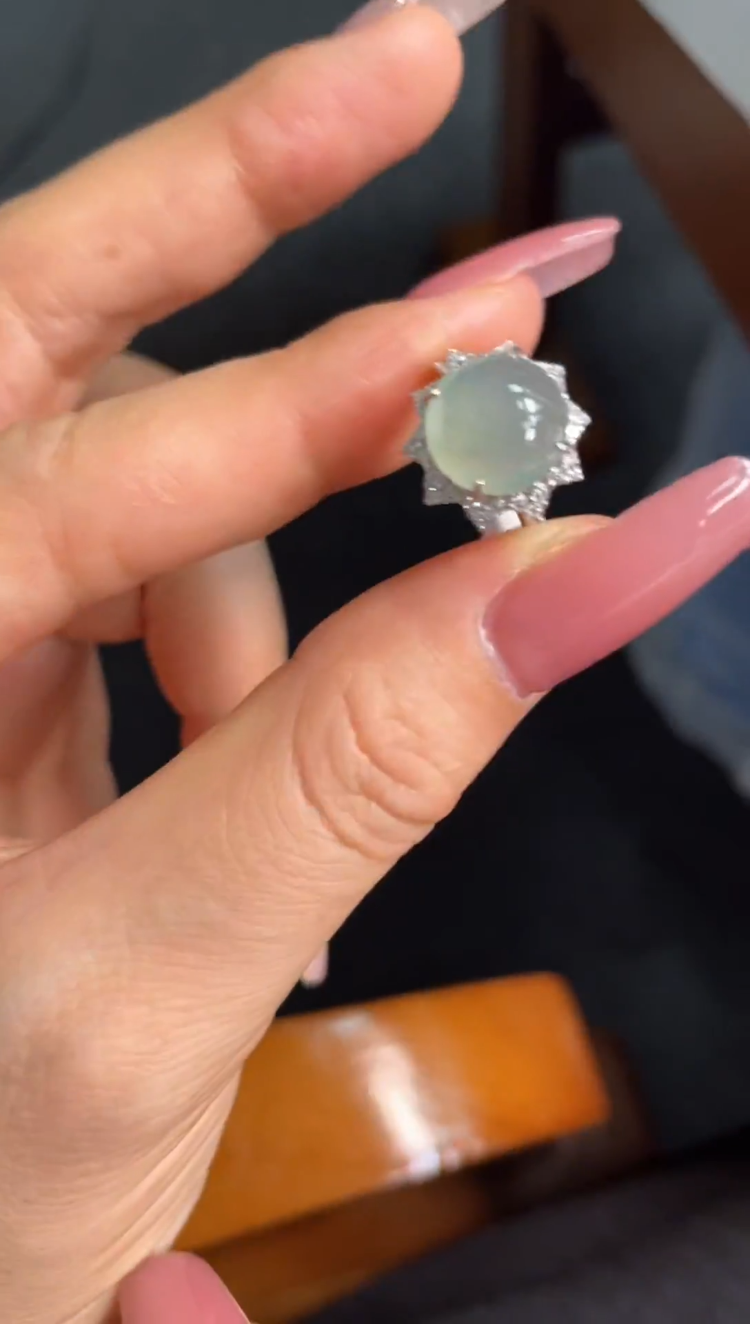银S925镶嵌戒指翡翠天然翡翠A货