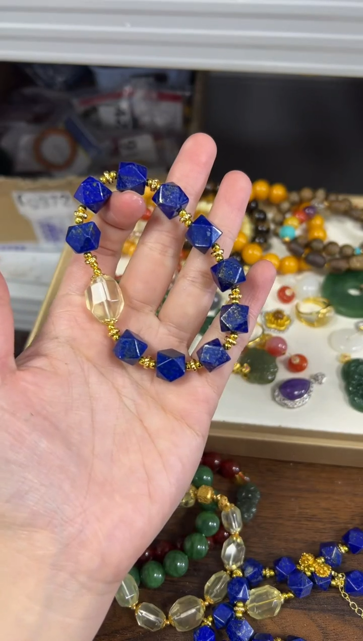 未镶嵌青金石手链青金石六棱黄水晶设计款手链[75]