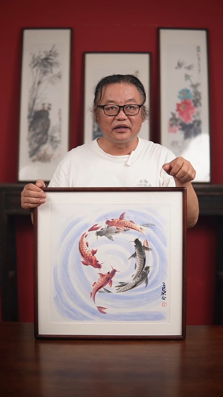 国画手绘-52*52带框李庆云作品