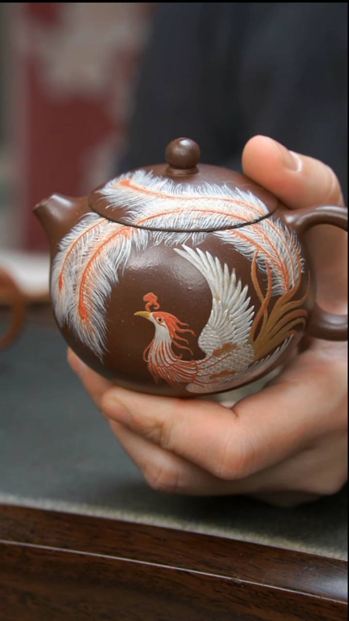 【闪购商品】紫砂茶壶红色凤凰西施壶