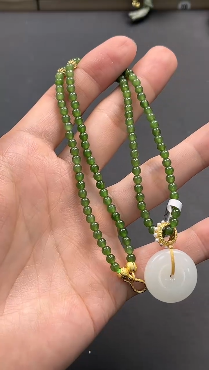 未镶嵌手串和田玉俄碧项链卡4加且末天泰白玉平安扣 微色差