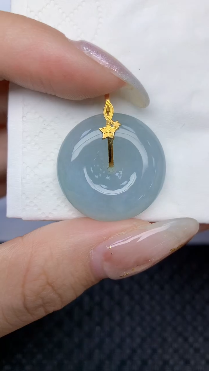 颈饰18K金镶嵌翡翠天然缅甸翡翠a货百元以上9元证书费自理