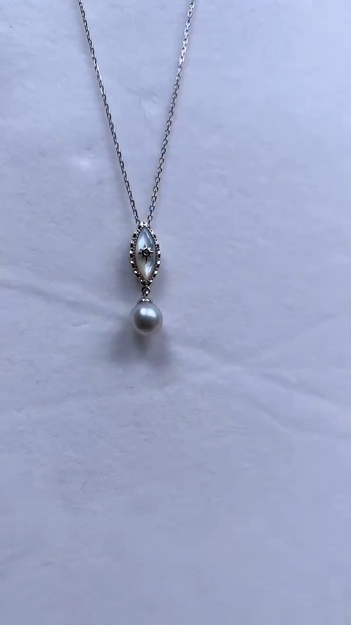 【闪购商品】海水珍珠颈饰银S925镶嵌贝款镶嵌珍珠吊坠 配链子