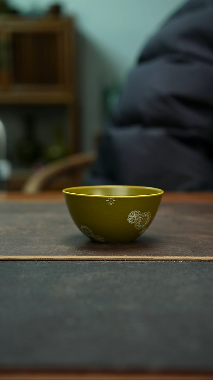 杯茶叶末釉全手工手绘金银皮球花缸杯