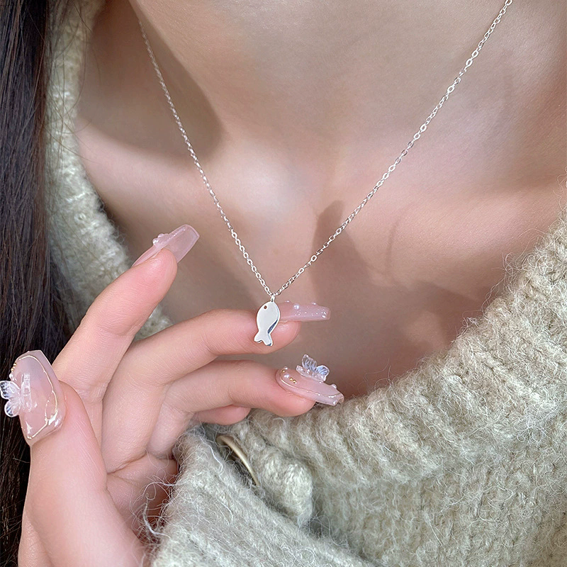 坠链均925银 韩版韩式时尚小众小鱼项链女清新甜美可爱百搭锁骨链