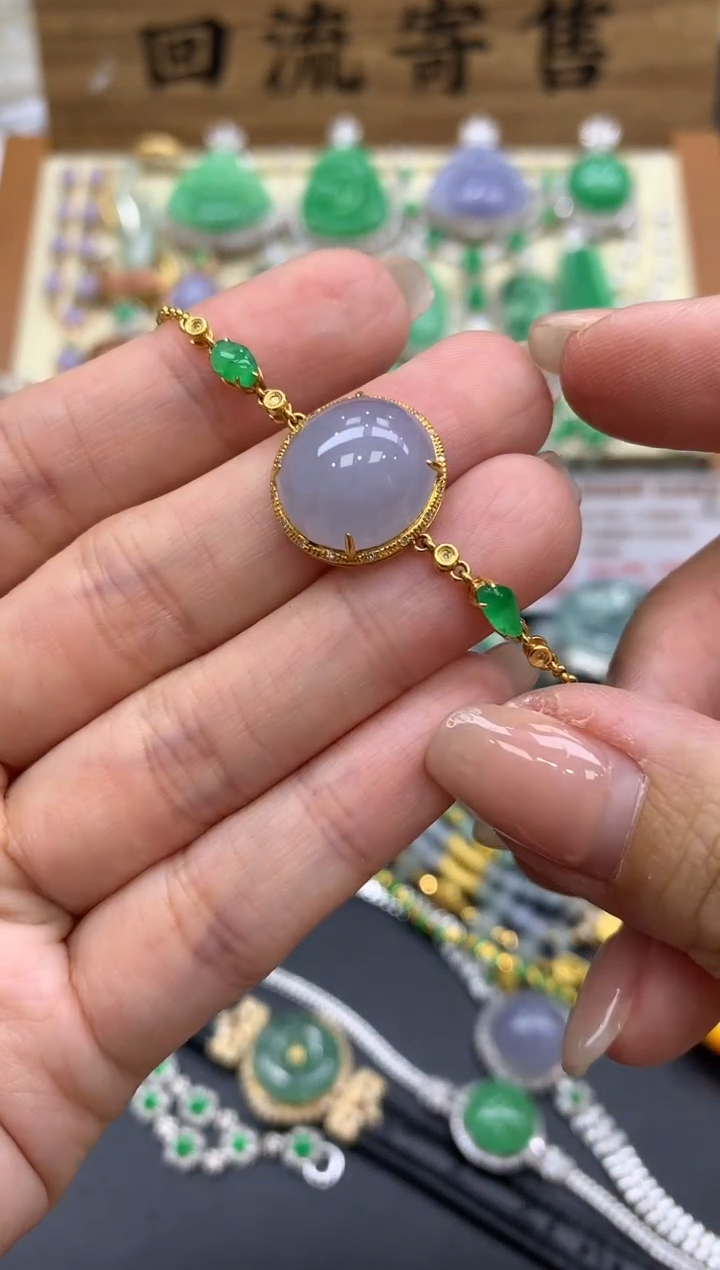 【闪购商品】翡翠手链18K金镶嵌381-中国好珍宝