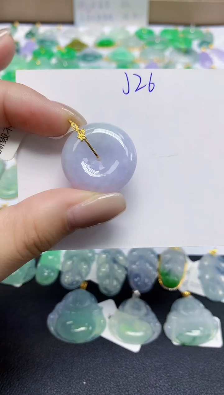 颈饰18K金镶嵌翡翠天然缅甸翡翠A货翡翠百元以上9元证书费自理