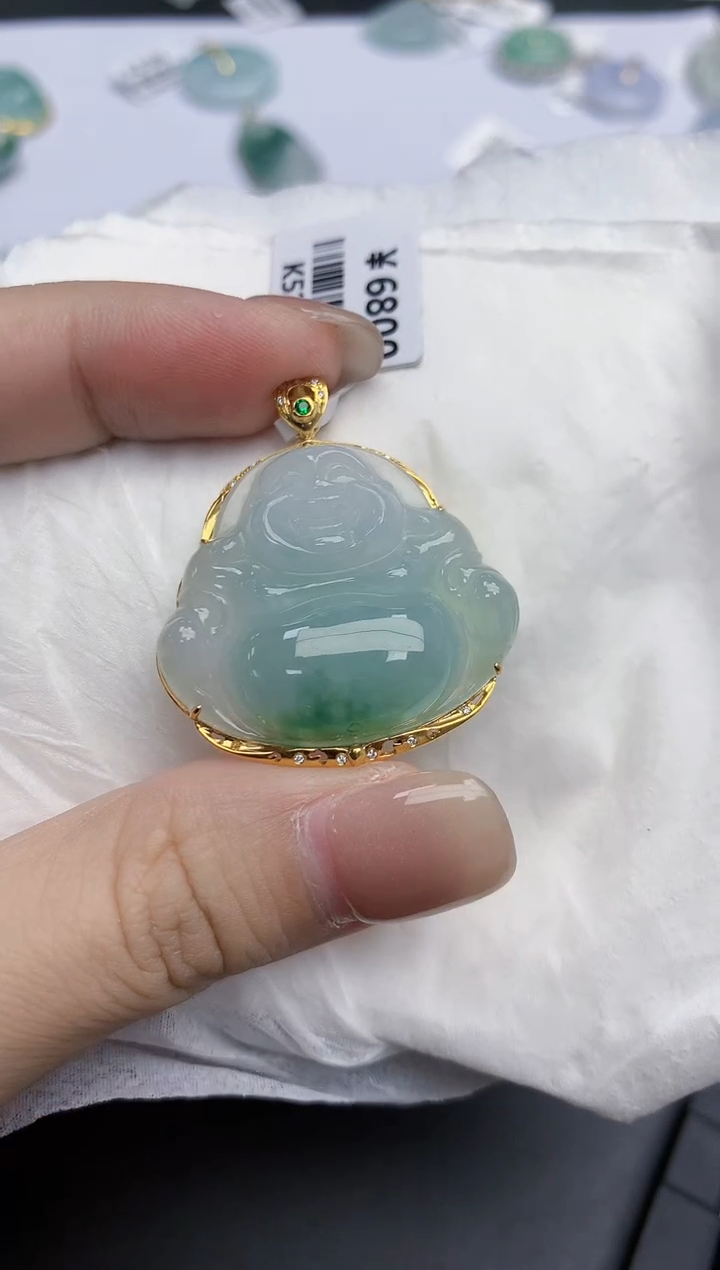 【闪购商品】翡翠颈饰18K金镶嵌天然缅甸翡翠A货