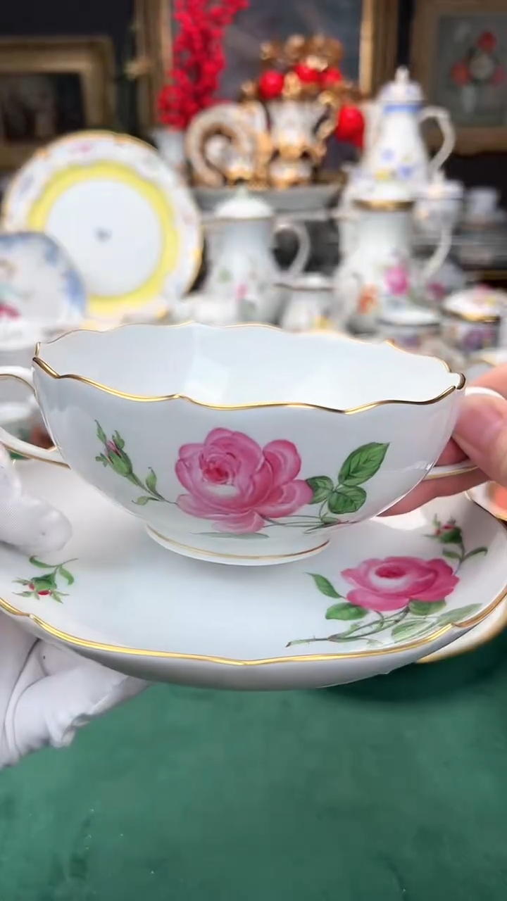 【闪购商品】瓷片梅森红玫瑰双耳碗二等