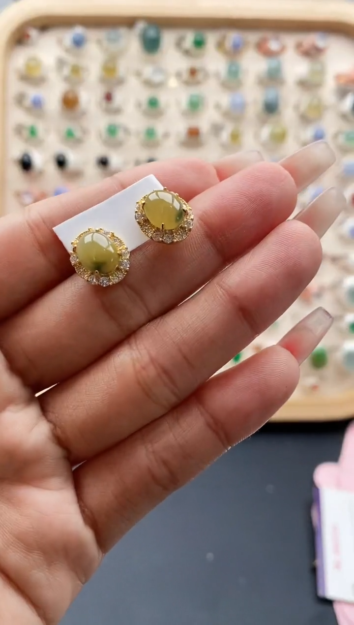 【闪购商品】翡翠耳饰银S925镶嵌缅甸天然A货翡翠222 8+