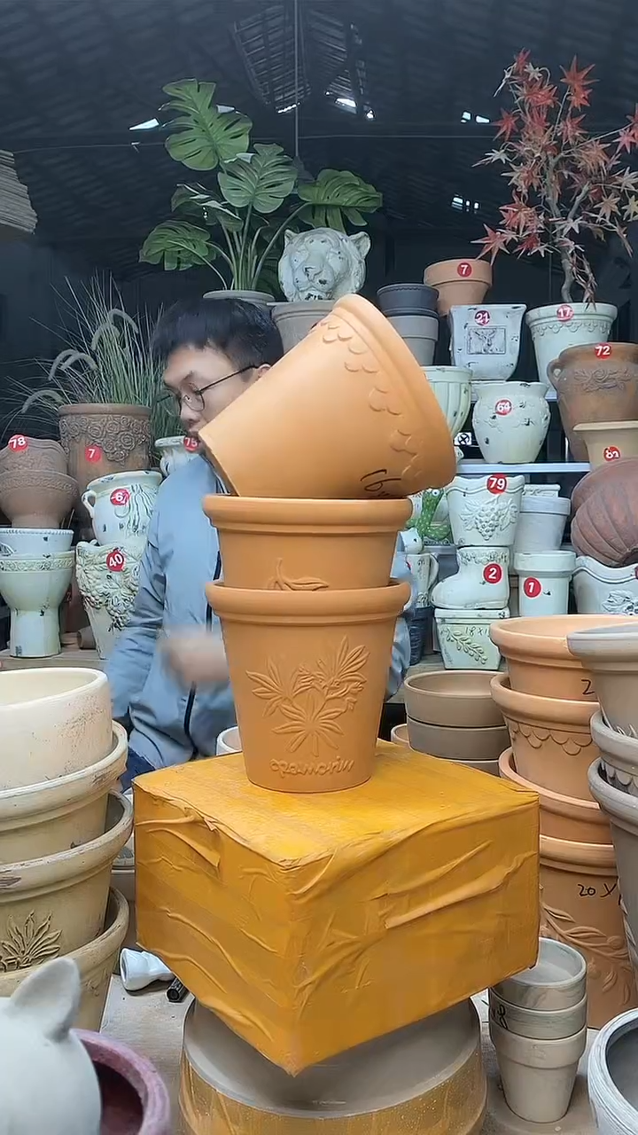 【闪购商品】缸3个16*15红陶巴洛克香草橄榄无托