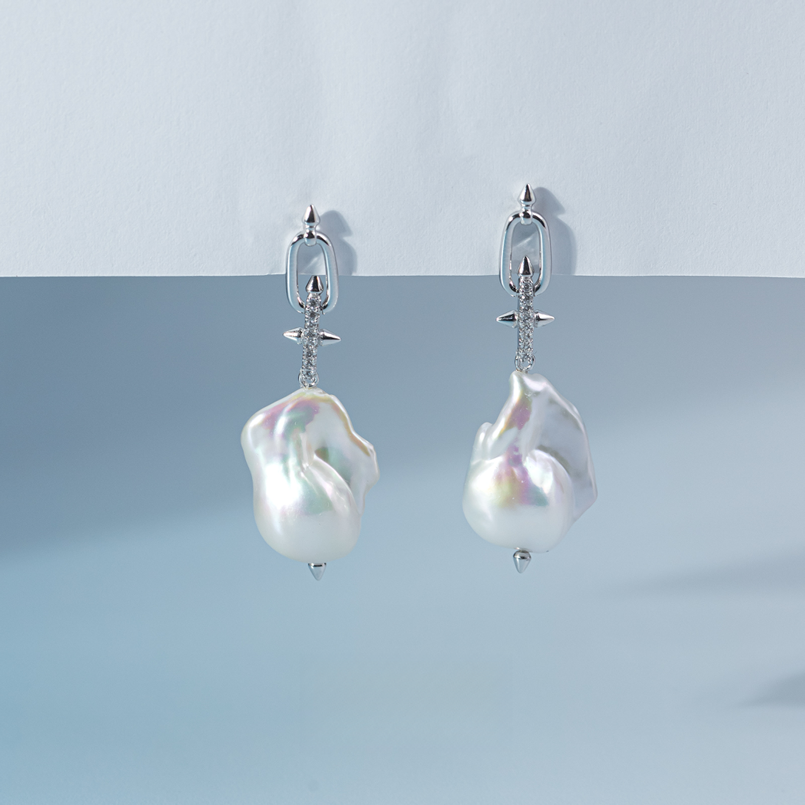 珈白丽淡水珍珠S925银‘荆棘玫瑰’巴洛克耳饰12-15mm【曼曼设计】