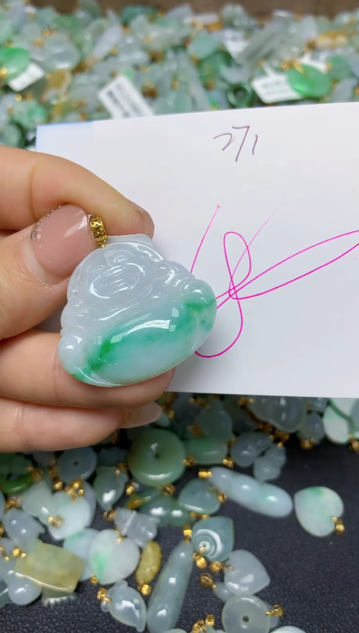 【闪购商品】翡翠挂件18K金镶嵌 天然翡翠A货