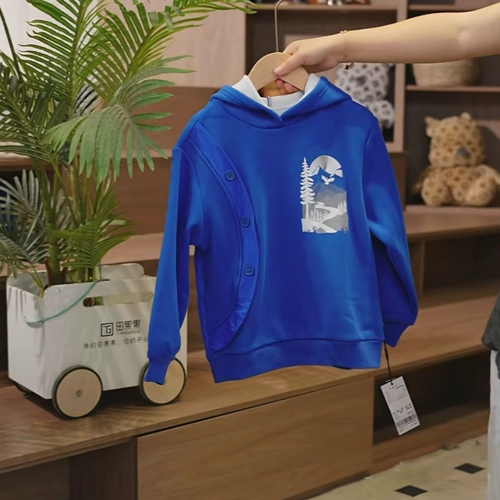 508278  韩版2025男童女童秋冬款时尚儿童洋气百搭加绒连帽卫衣