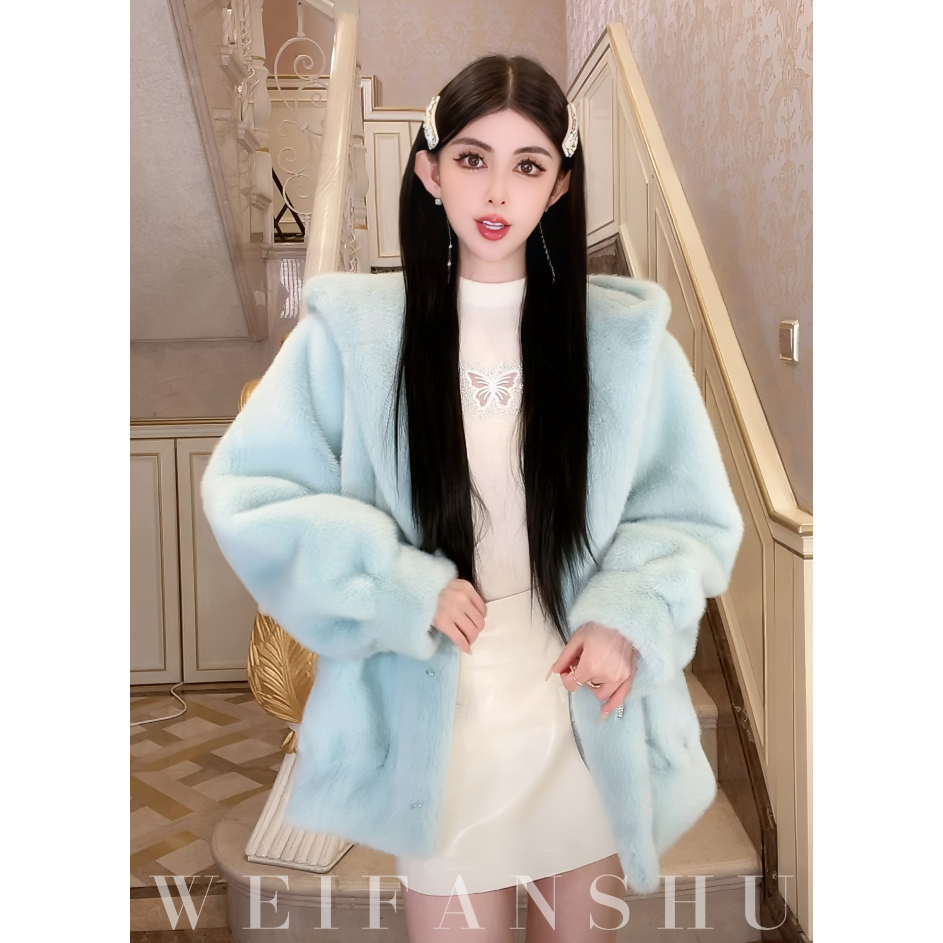 WEIFANSHU/魏凡舒【冰城初恋】秋冬新款纯色连帽轻奢外套保暖穿搭