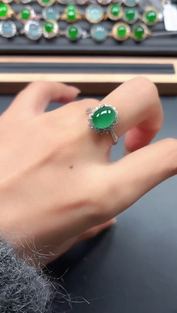 银S925镶嵌戒指翡翠1