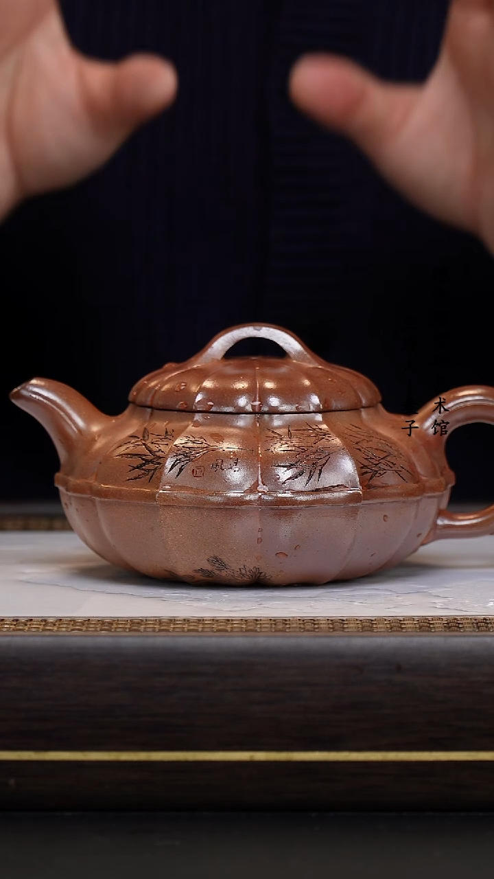 【闪购商品】紫砂茶壶赤焰烧 筋纹线圆