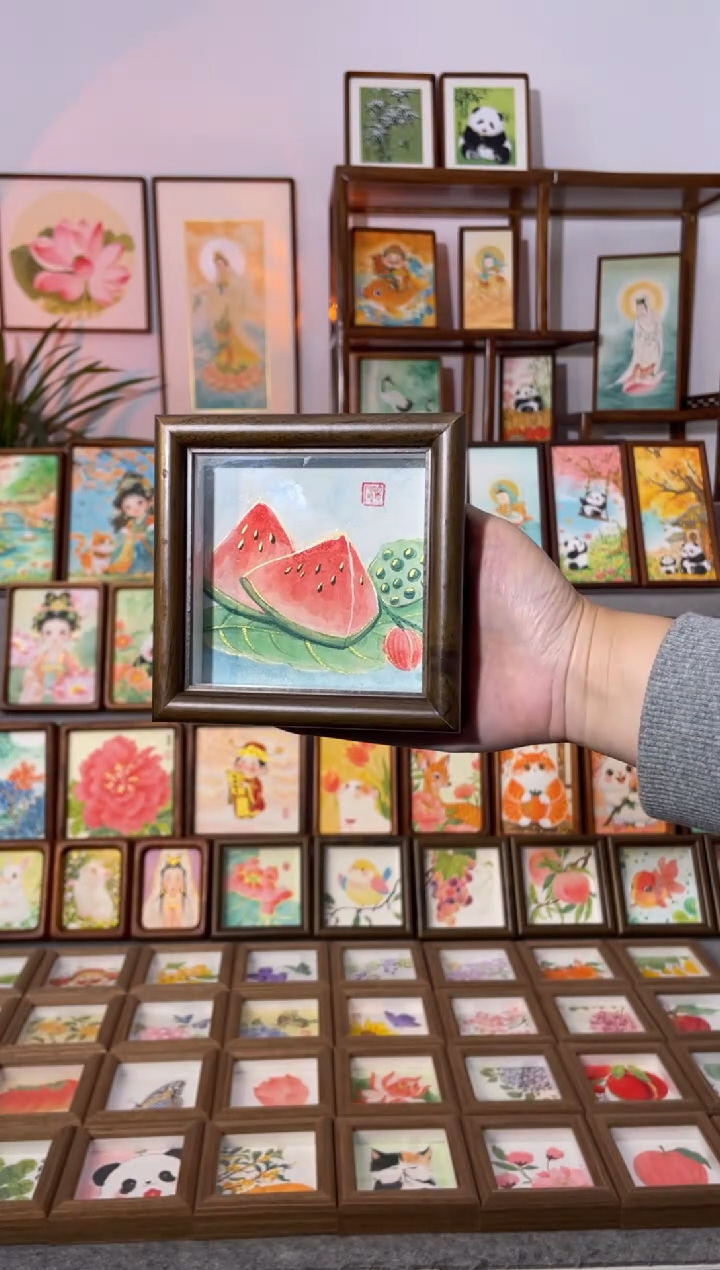 国画【夏日西瓜】手绘国画摆台