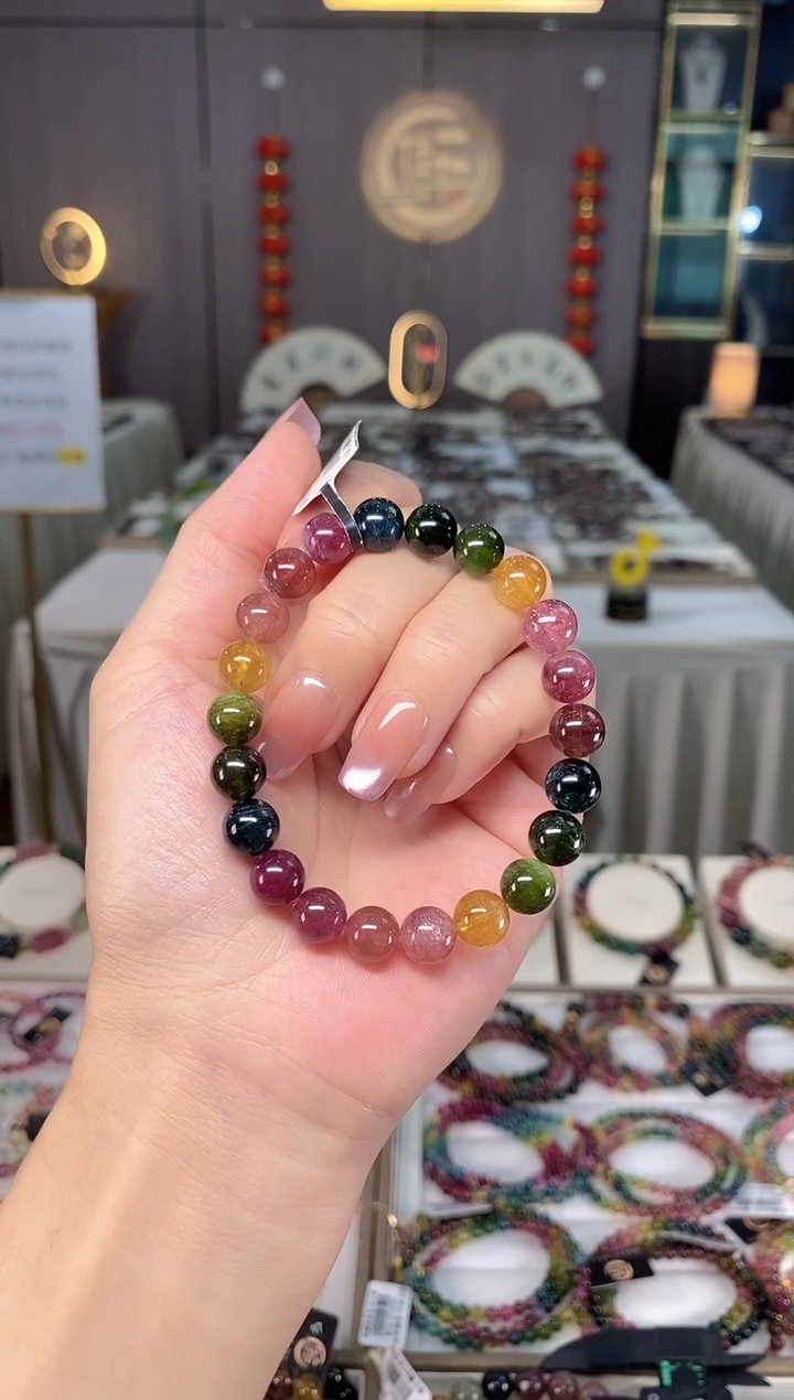 未镶嵌老矿碧玺彩虹单圈手串8mm+碧玺多样性发一条hon