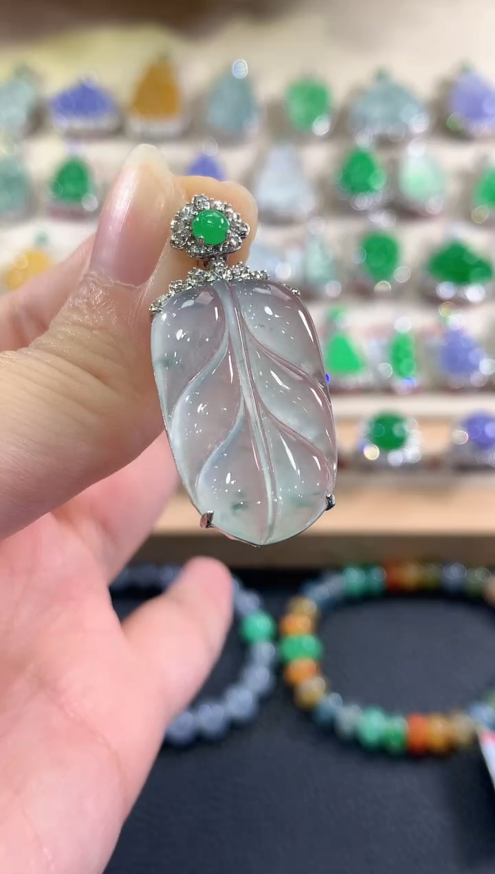 吊坠(不含链)18K金镶嵌翡翠b96  