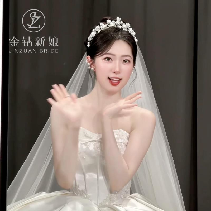 新娘头饰白色韩式复古新娘甜美气质公主森系皇冠婚礼大气简约结婚