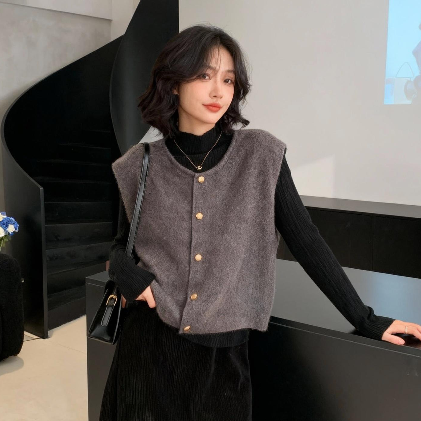 【时尚百搭】法式复古老钱风针织马甲女宽松韩系春秋叠穿毛衣服ARNT