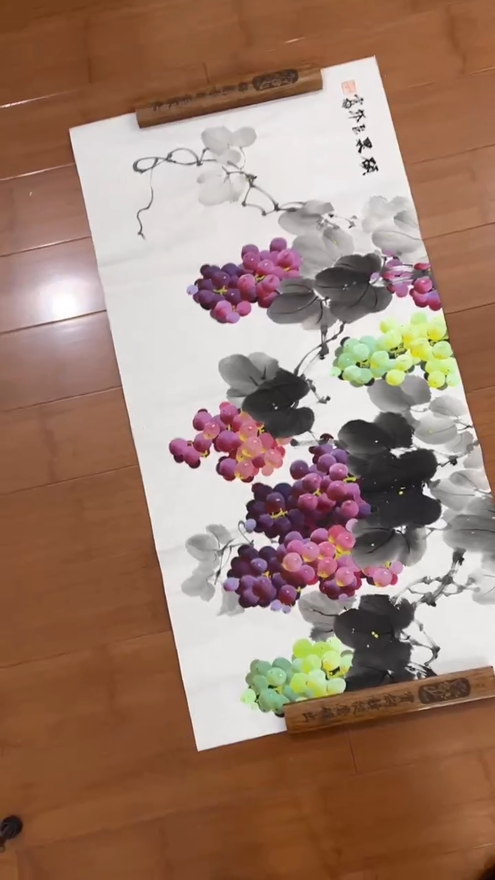 国画【福利，纯手工手绘】李雪梅葡萄横幅98*50厘米