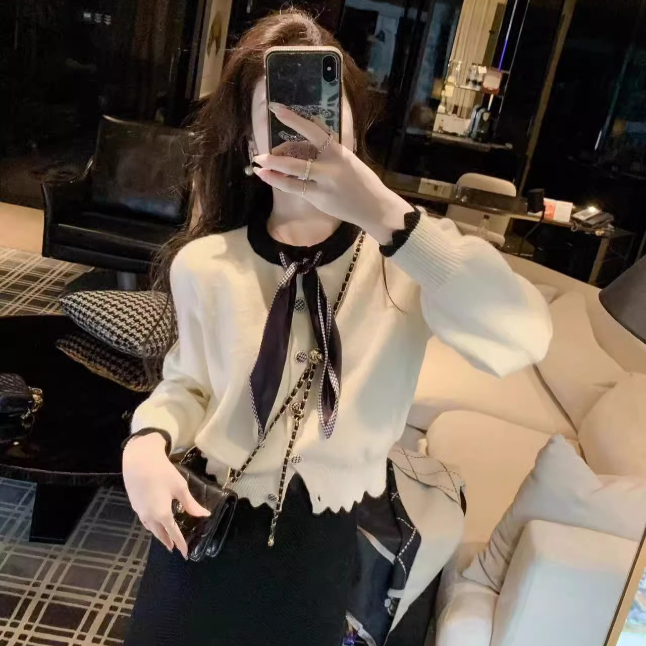 法式小香风短款毛衣外套女2025秋季新款正肩针织开衫小众别致上衣