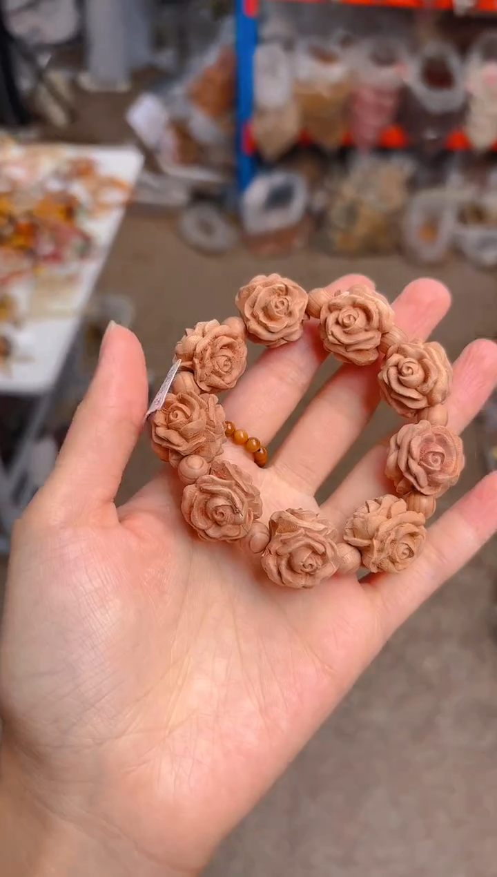 吊坠菩提根/象牙果粉色玫瑰花单圈