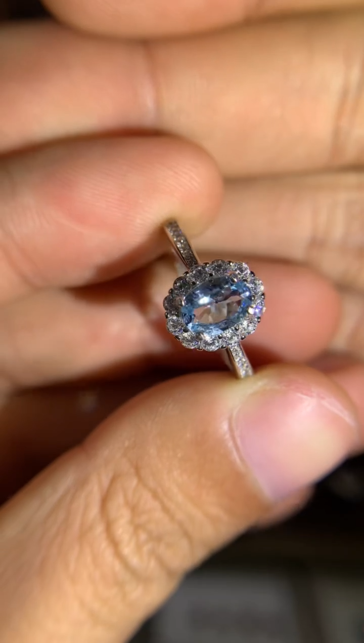 【闪购商品】海蓝宝石戒指银S925镶嵌天然