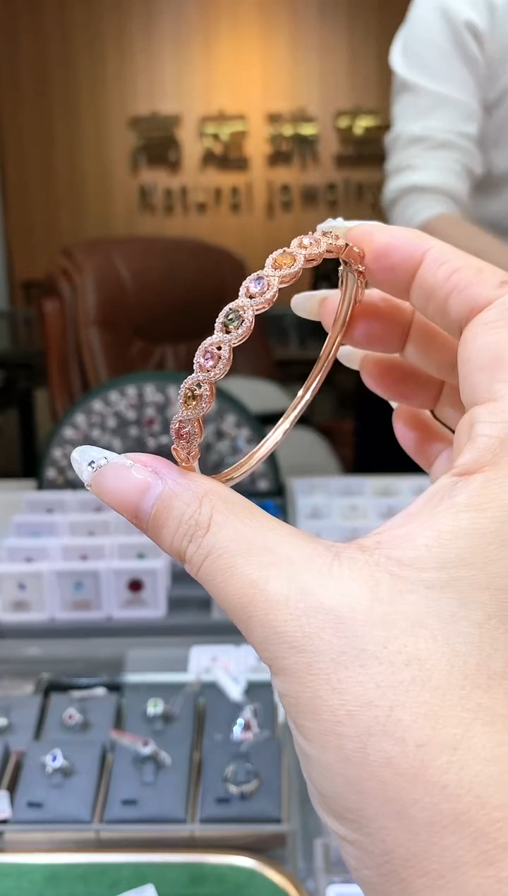 【闪购商品】碧玺手镯银S925镶嵌天然碧玺手镯