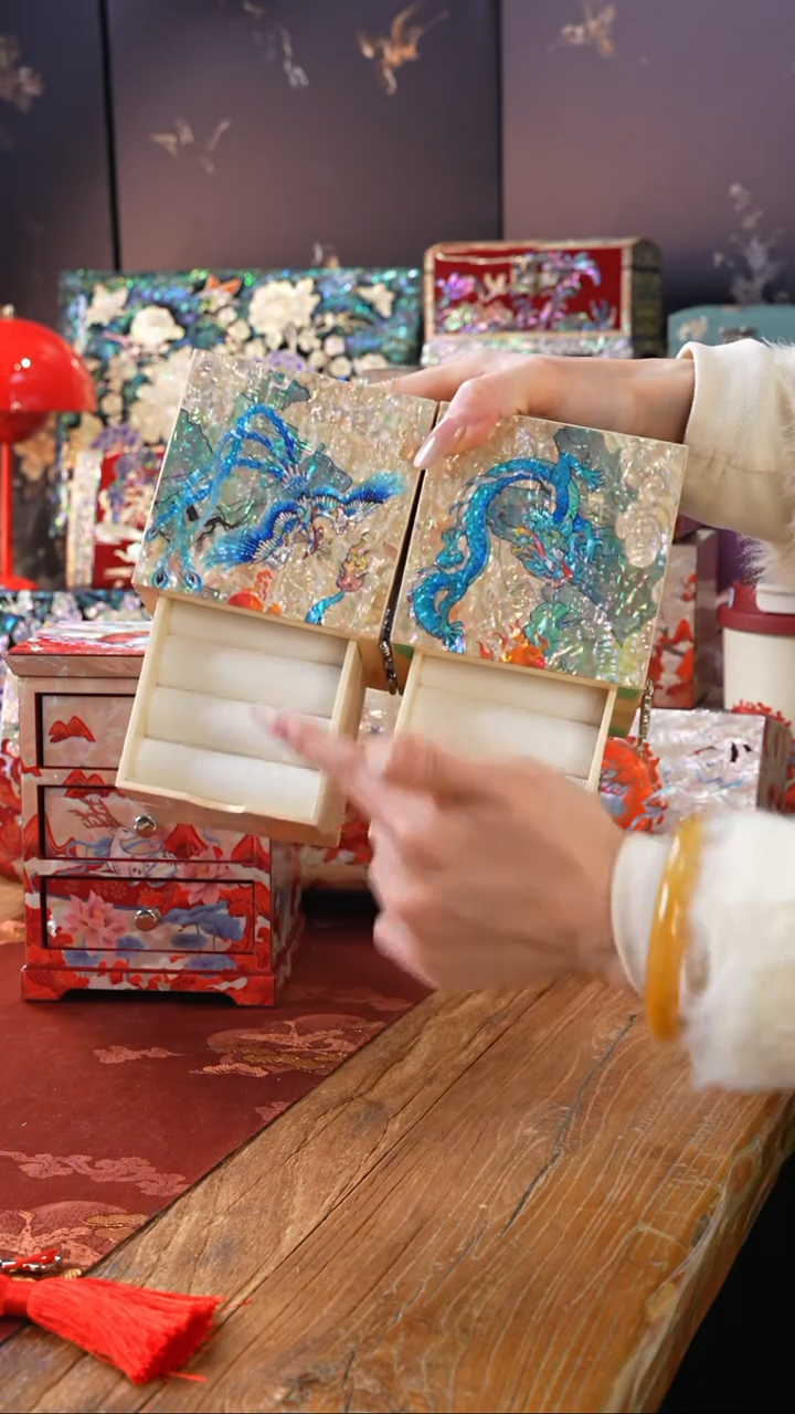 【闪购商品】瓷片螺钿工艺香椿木首饰盒