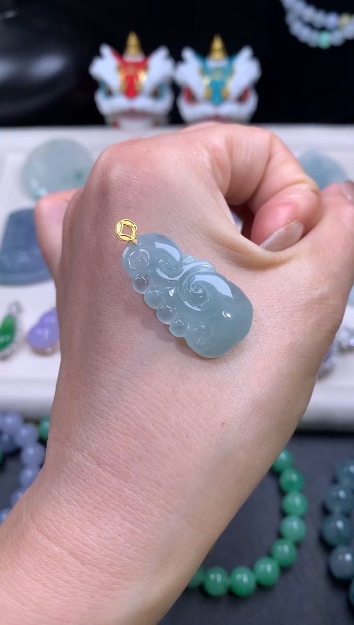 吊坠(不含链)18K金镶嵌翡翠 