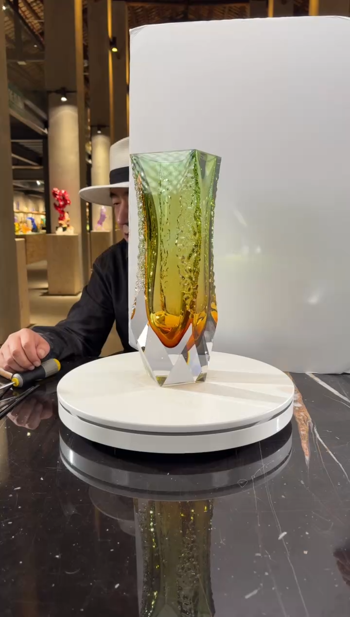 摆件CS0401029-2绿色琥珀金肌理纹艺术花器