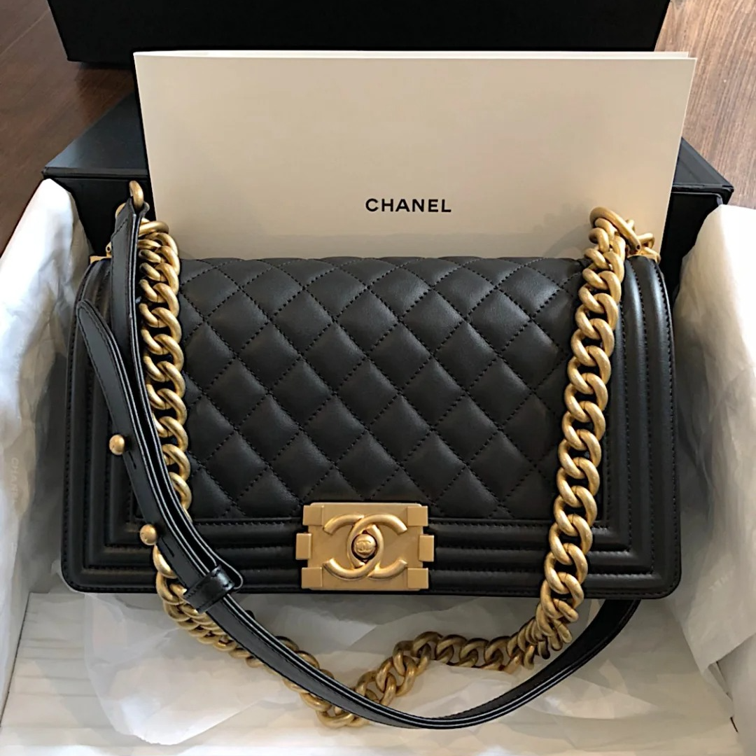 99新 Chanel/香奈儿 -488活动攀攀Leboy 中号 25黑金 皮革C 29开 