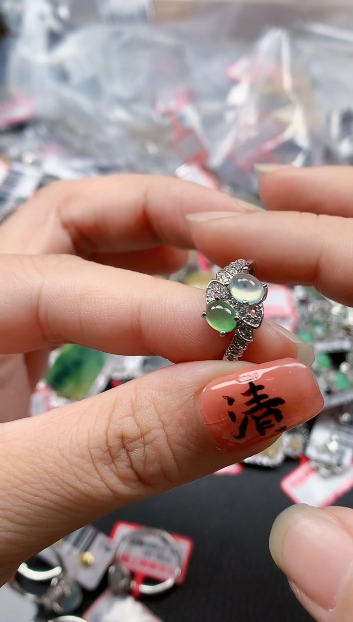 银S925镶嵌戒指翡翠天然A货缅甸翡翠