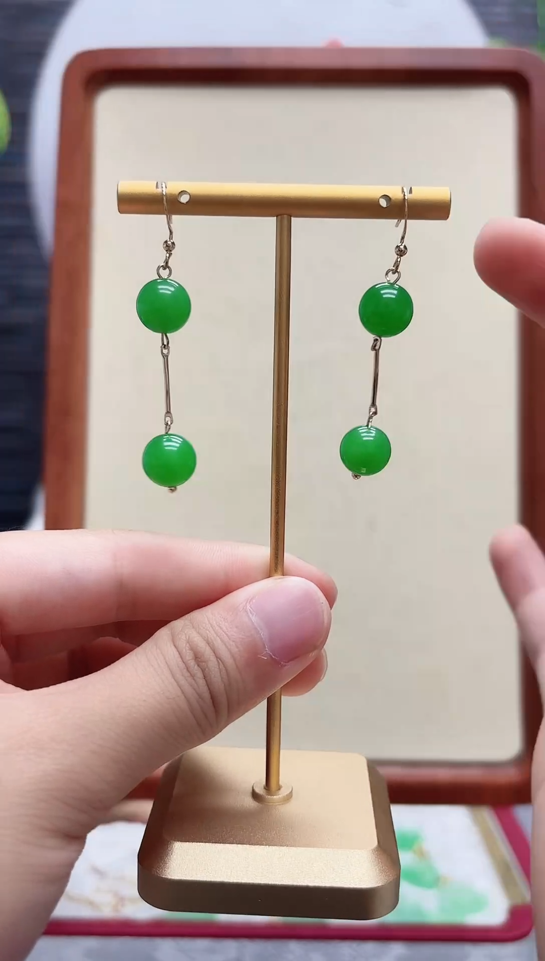 翡翠14K金镶嵌耳饰满天星耳坠