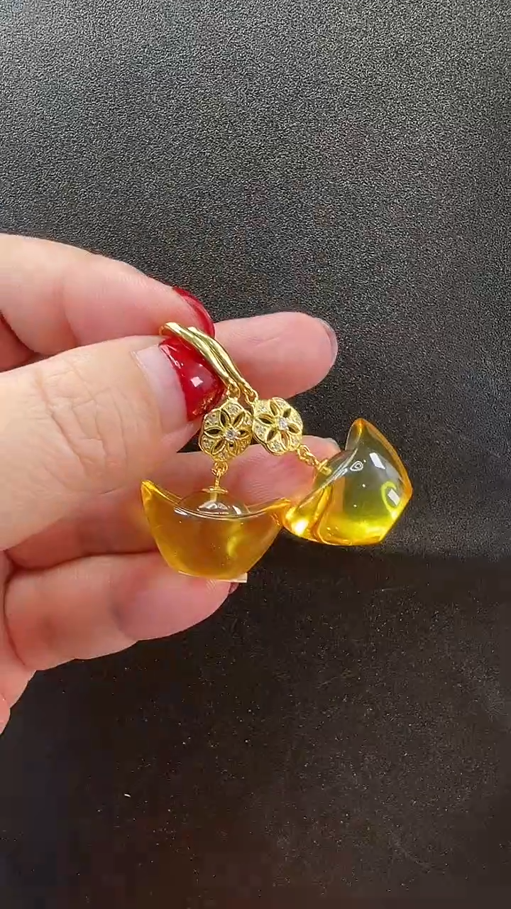 【闪购商品】琥珀耳饰银S925镶嵌耳环