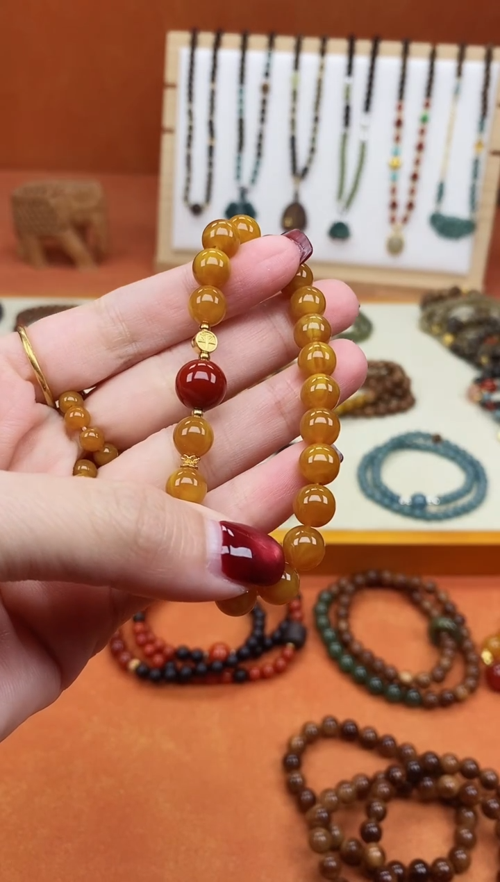 手链蜜蜡未镶嵌单圈蜜蜡08南红玛瑙手串