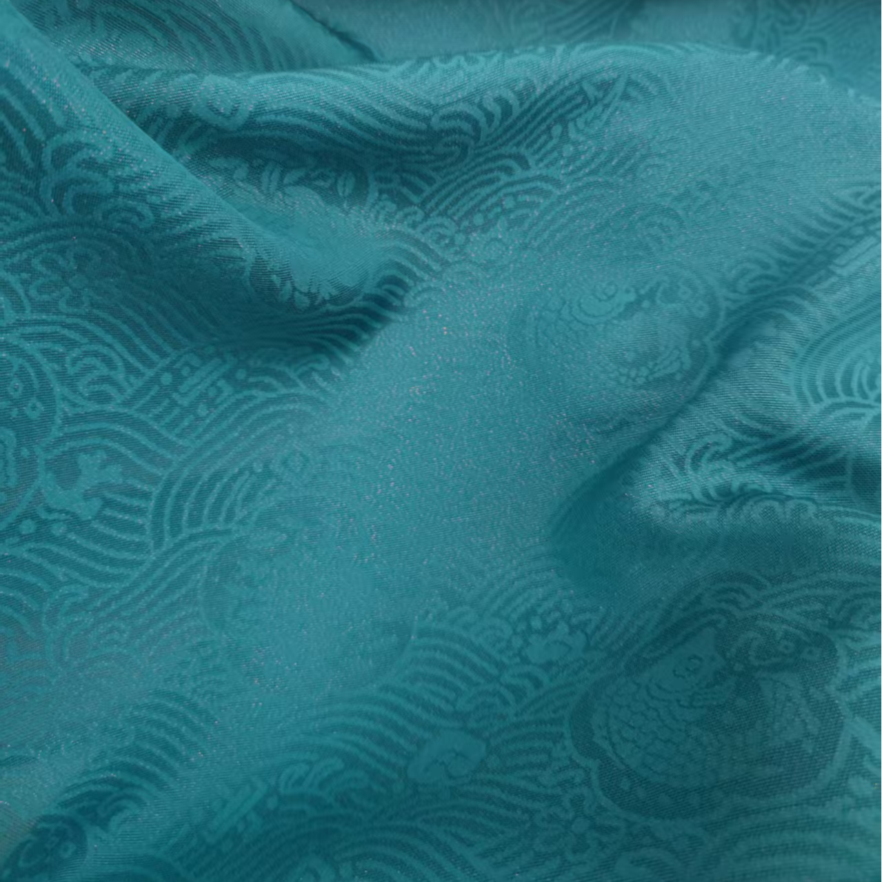 【丝罗府】鱼跃纹-三经绞罗织银工艺百分百桑蚕丝面料