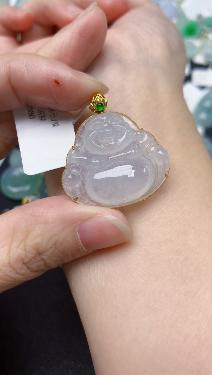 颈饰18K金镶嵌翡翠天然缅甸A货翡翠