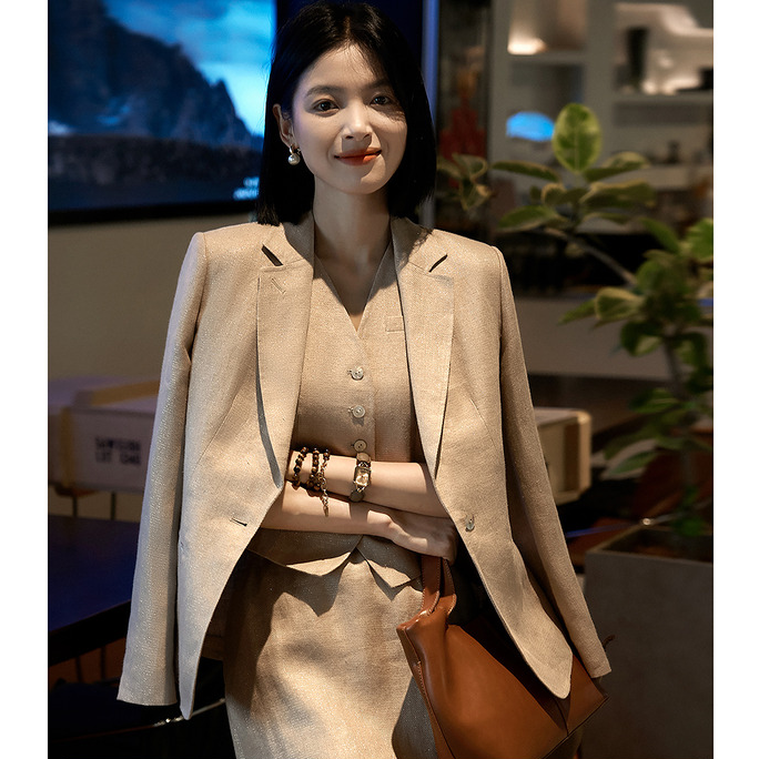 【糖糖专属】"比弗利"智性Lady松弛亚麻西装/马夹/半身裙ZE864552AG