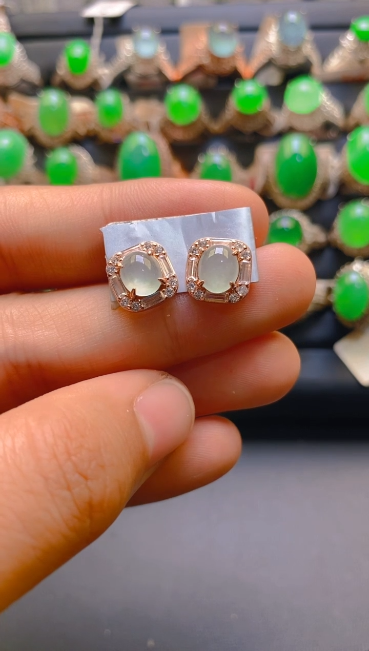 【闪购商品】翡翠耳饰银S925镶嵌天然A货翡翠1